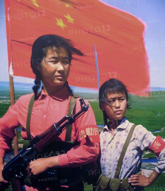 Colour photograph of Militia women guarding at a border area, inner Mongolia