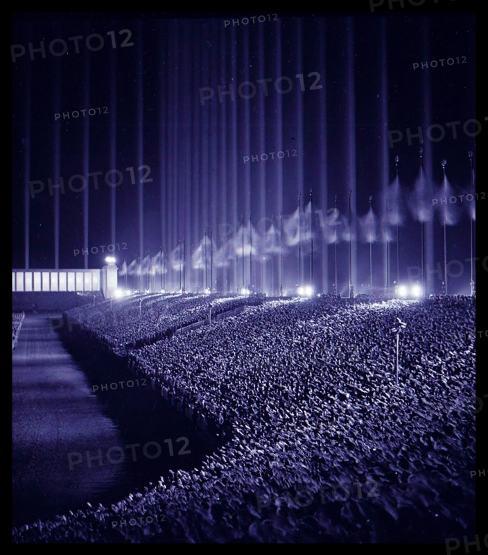 Photograph of the Nazi rally in the Cathedral of Light