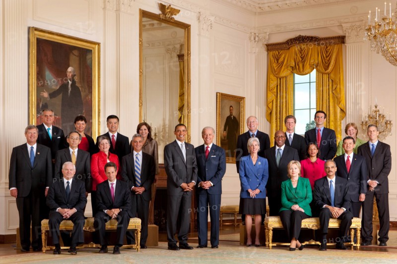 Photograph of President Barack Obama with full cabinet