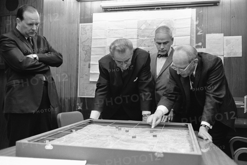 White House Situation Room. President Lyndon Johnson, during the Vietnam War 1968