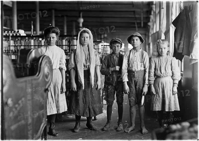 Child Labour: Spinners and doffers in Lancaster Cotton Mills, USA. 1910