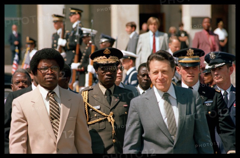 US Secretary of Defense, Caspar Weinberger with Liberian leader, Samuel Doe