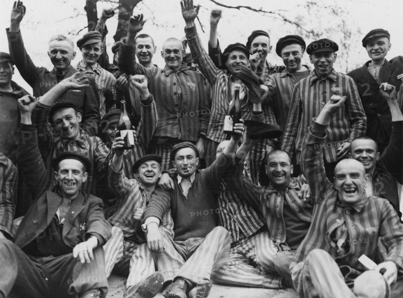 Liberated prisoners at Dachau concentration camp 1945