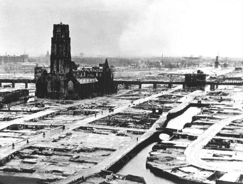 World war Two: Rotterdam after German bombing in the invasion of the Netherlands. May 1940