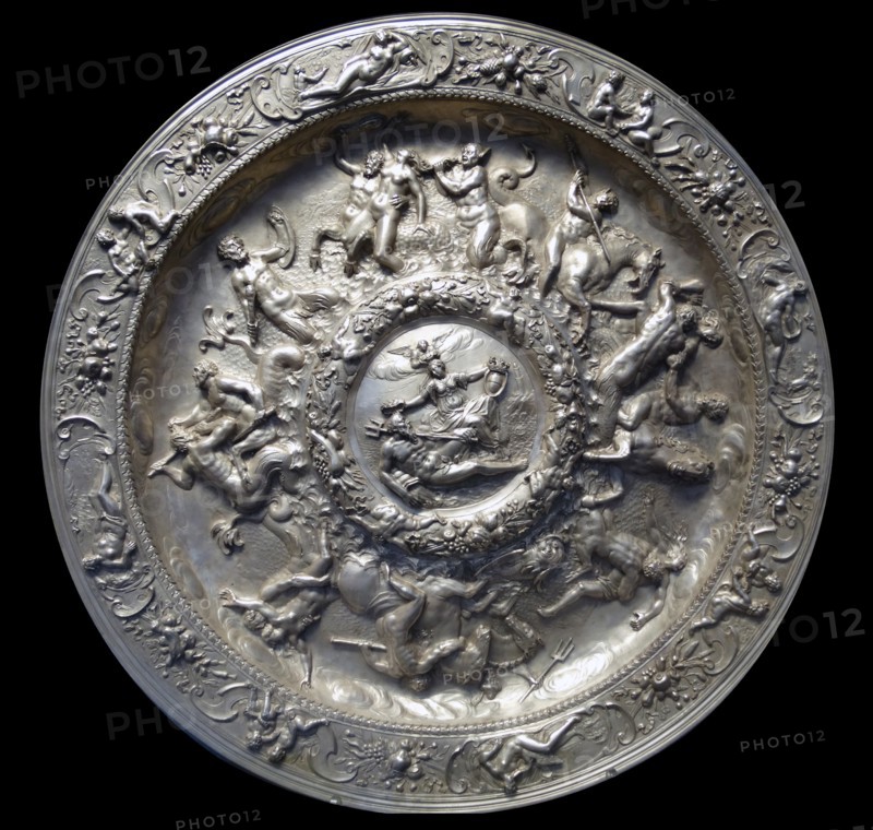 Lomellini Ewer and Basin, 1619 by a Flemish silversmith, active in Genoa. Silver, embossed and chased, with cast details. Genoa was an important maritime powers in the 17th century. This ewer (jug) and basin (dish) celebrate the city's victories at sea. Th