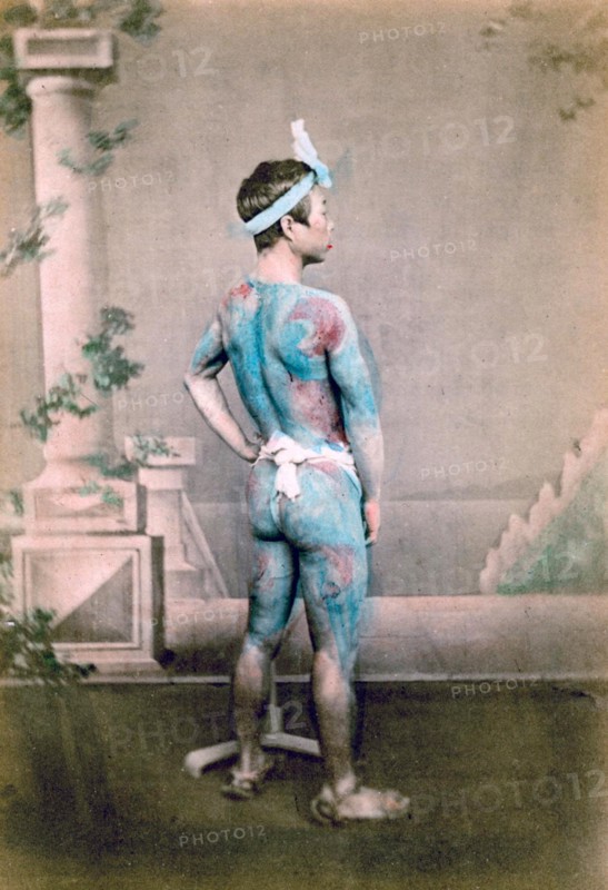 felice beato; Photograph of a Japanese warrior or Samurai with body tattoos
