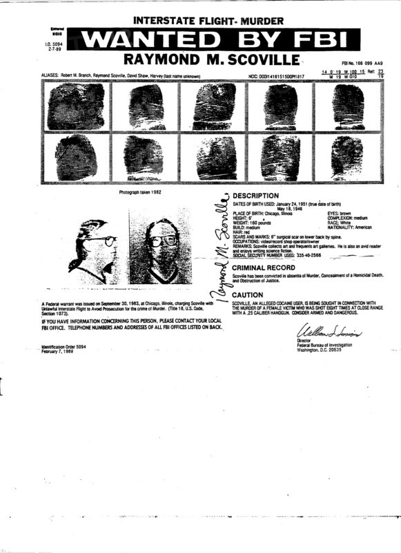 Wanted notice issued by the FBI for Raymond M. Scoville