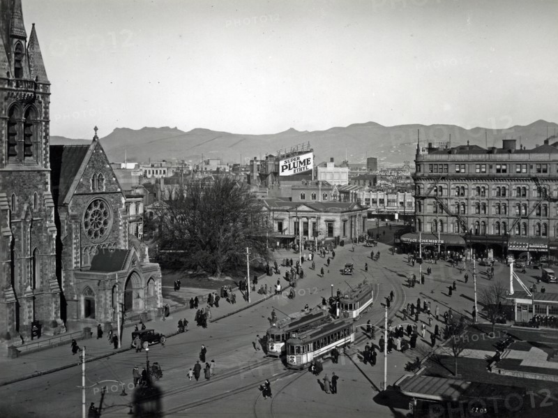Christchurch, New Zealand. street scene with trams 1940
