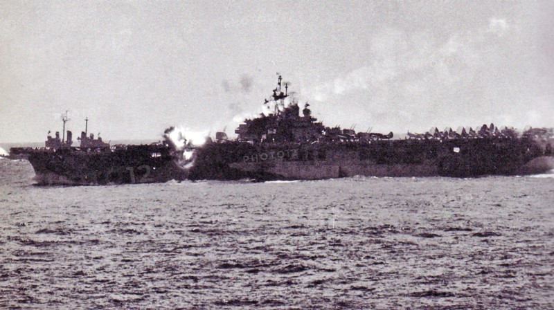Japanese kamikaze pilot crashes into the USS Essex 1944.