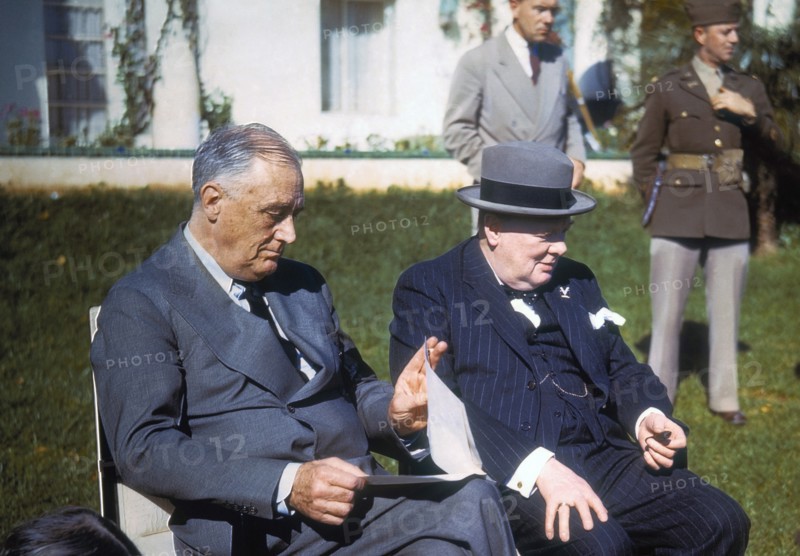 World war two; President Franklin D. Roosevelt and Prime Minister Churchill at the Casablanca Conference in Morocco.