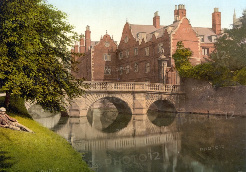 Photograph of St. John's Bridge from the grounds, Cambridge, England