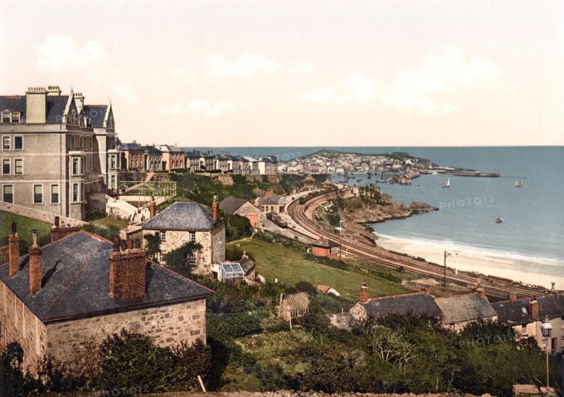 Photomechanical print of St. Ives, Porthminster Bay, Cornwall, England
