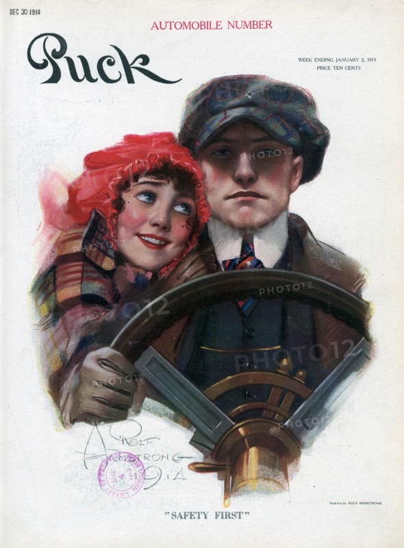 Illustration titled 'Safety first' by Rolf Armstrong