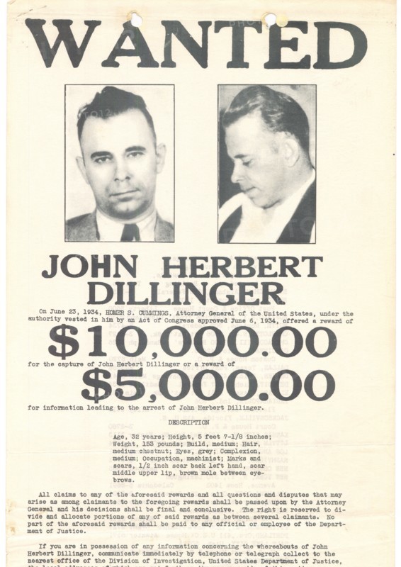 Wanted poster for John Herbert Dillinger
