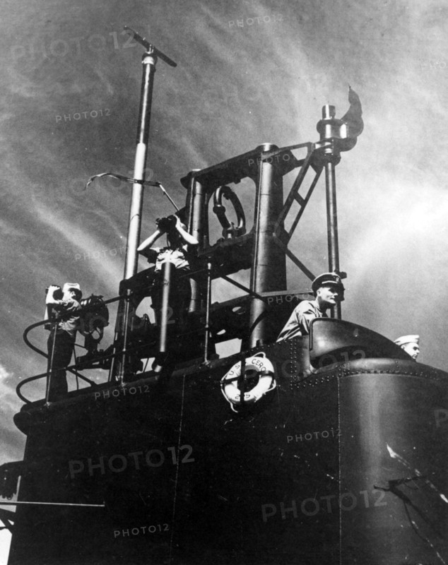 Photograph of Commander David White a top USS Cero's conning tower