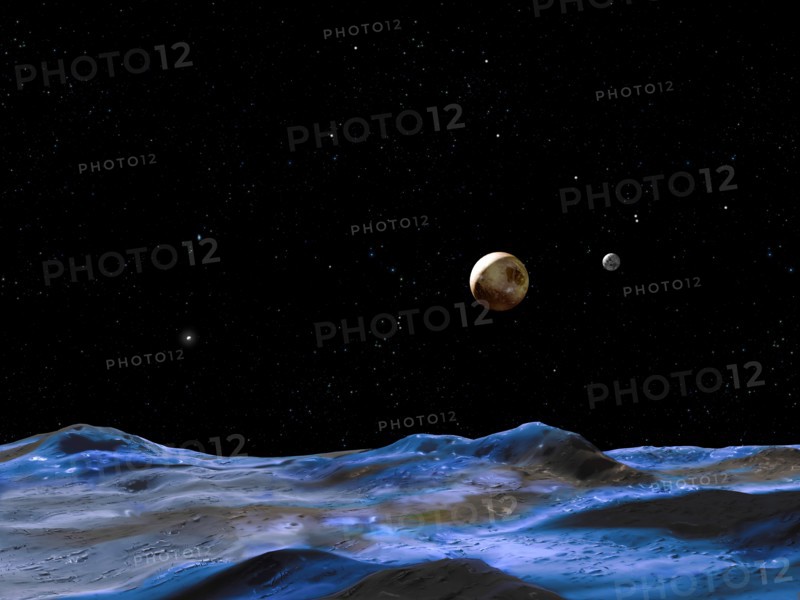 artist's concept above shows the Pluto system from the surface of one of the smaller moons 2015