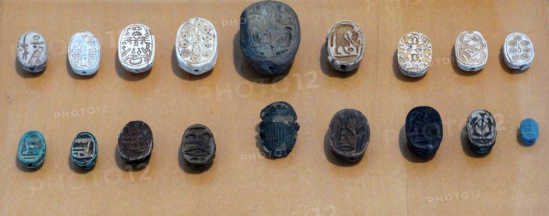 Ancient Egyptian Heart scarabs from the reigns of Thutmose III and Ramesses II.
