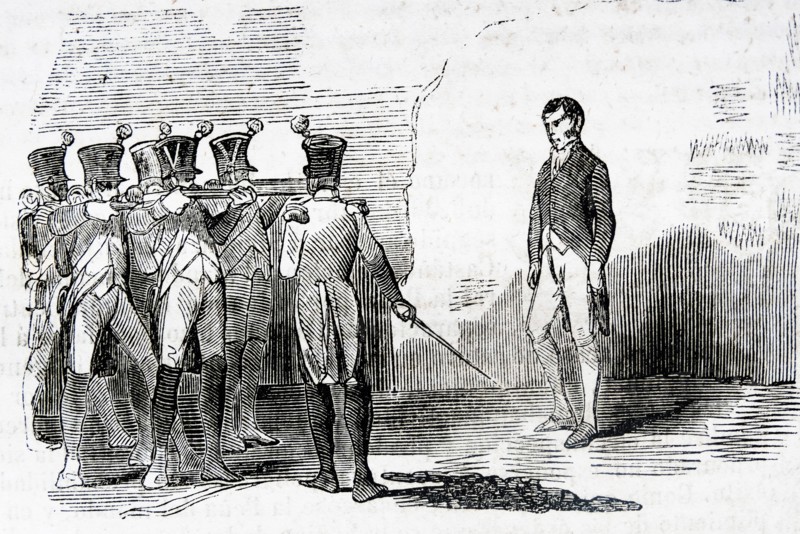 Engraving depicting the execution of Lieutenant Colonel Santiago