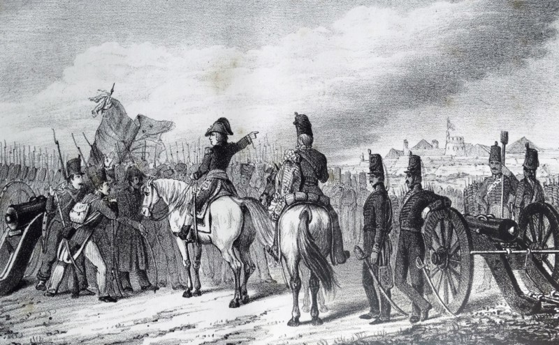 Engraving depicting the assault on Monjuich during the Peninsular War
