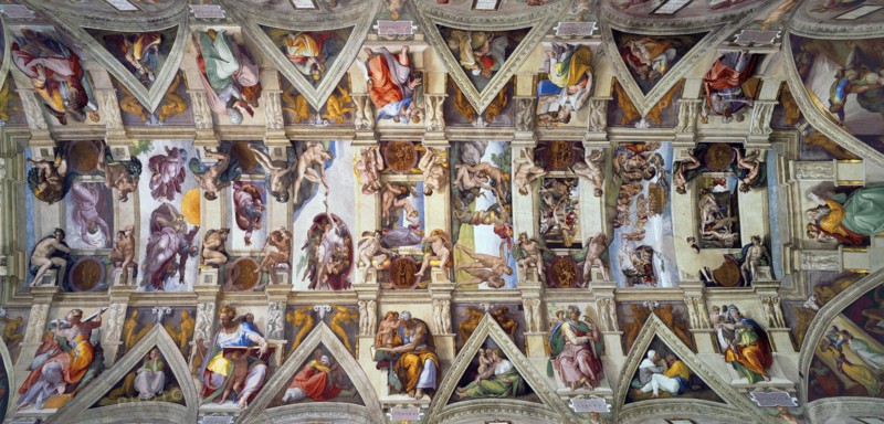 View of the Sistine Chapel celling painted by Michelangelo di Lodovico Buonarroti Simoni