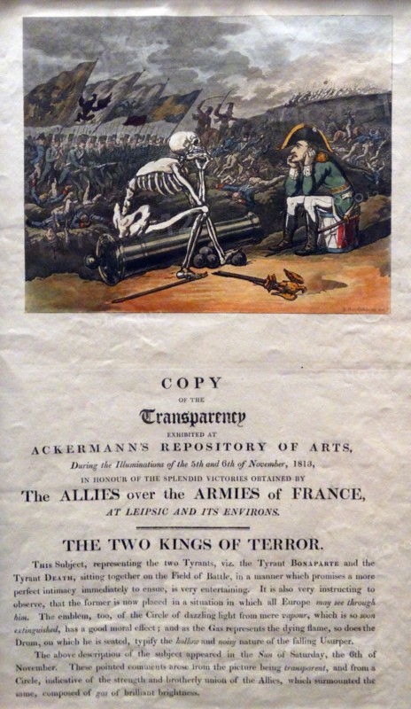 Hand-coloured etching titled 'The Two Kings of Terror' by Thomas Rowlandson