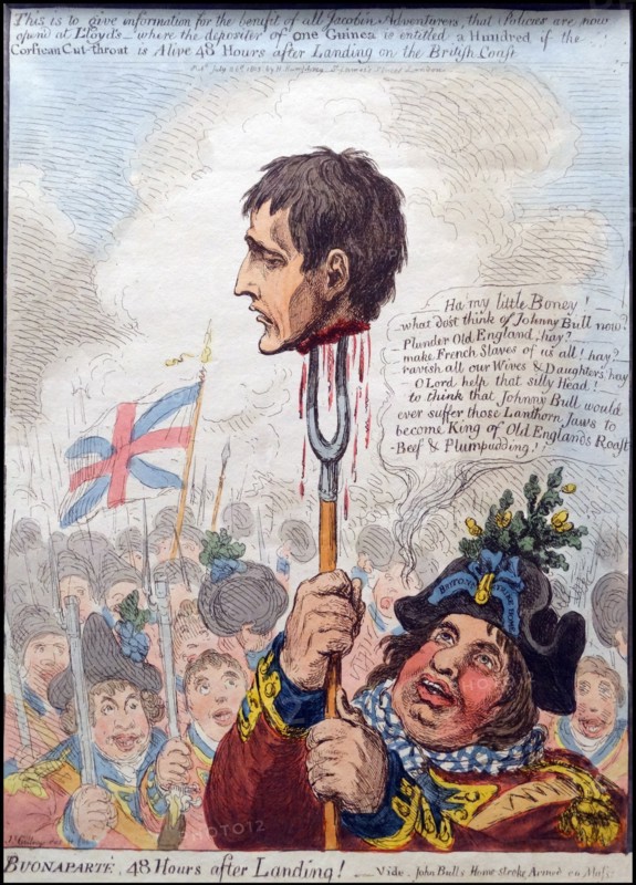 Hand-coloured etching titled 'Bonaparte, 48 Hours after Landing' by James Gillray