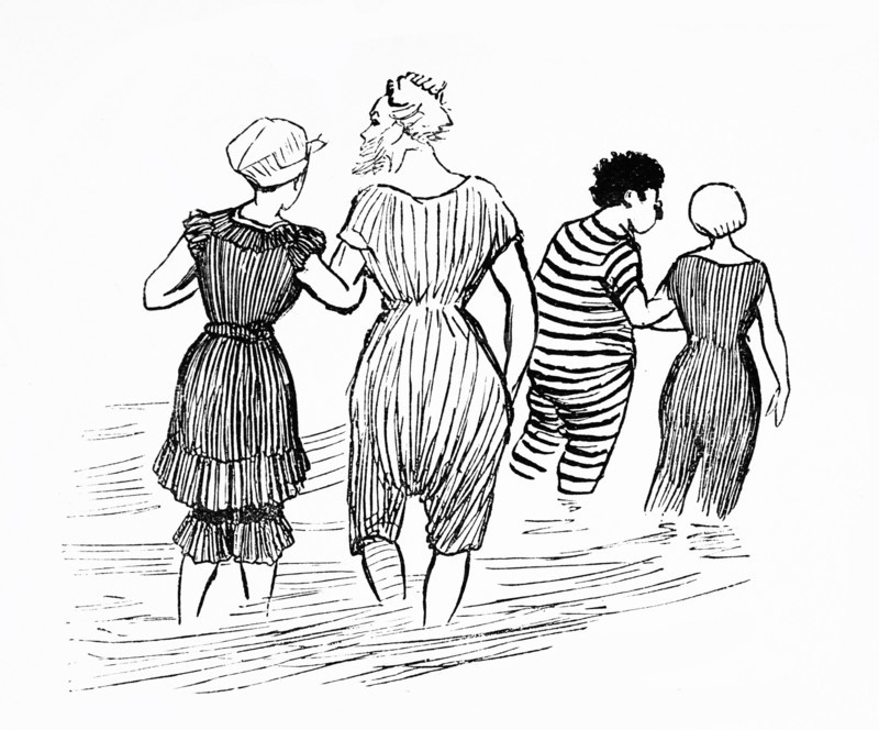 1900 couples entering the sea to bathe