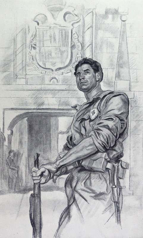 Nationalist soldier during the Spanish Civil War;illustration