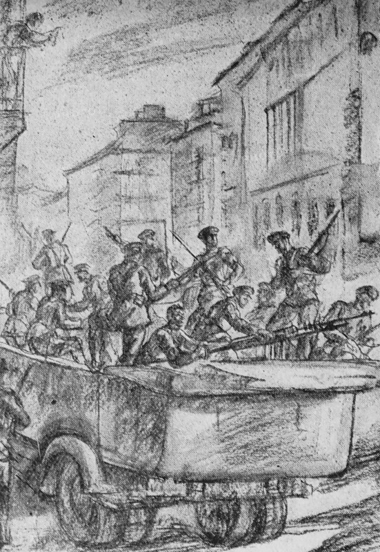 Falangist's commandeer vehicles in the Spanish Civil War.