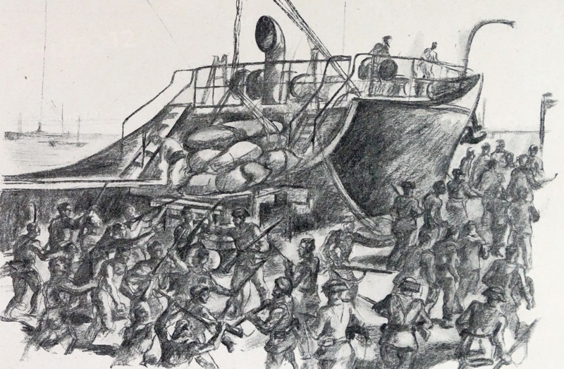 Republican sailors are detained by Civil Guards during the seizure of docks