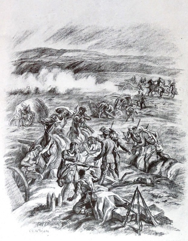 Nationalist artillery position overrun by republican militia during the Spanish civil war.