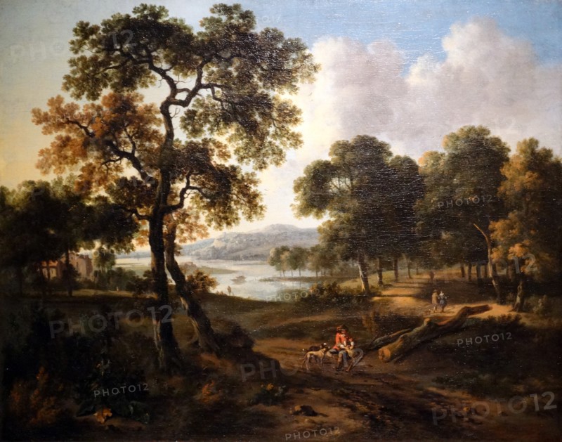 Landscape with a hunter by Jan Wijnants and Johannes Lingelbach, Dutch, 17th Century