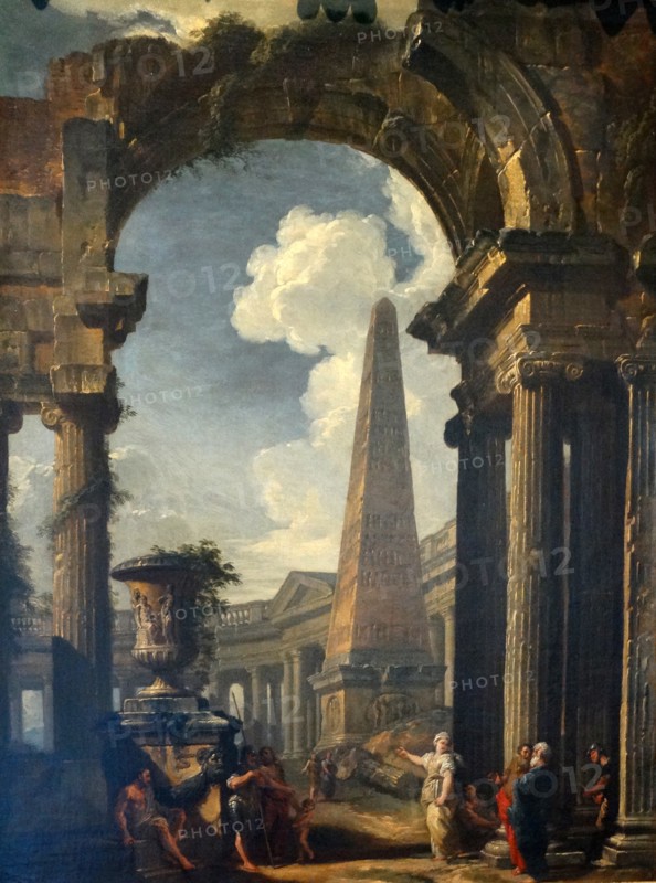 Ruins of a Temple with a Sibyl circa 1719. By Giovanni Paolo Panini (c1692-1765)