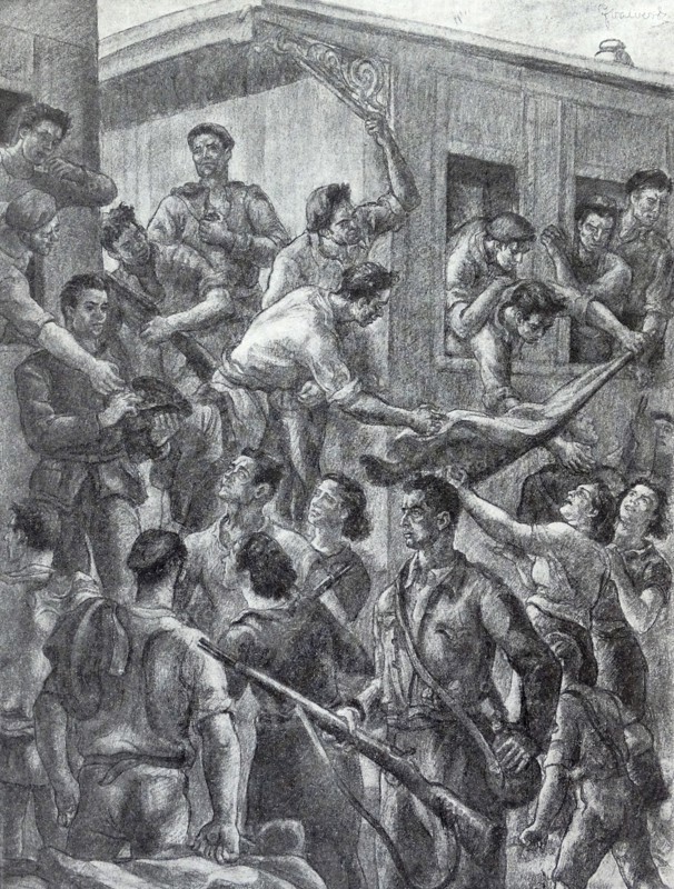 Communist forces seize a train during the Spanish Civil War 1936