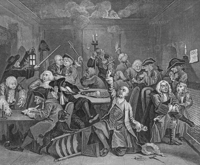 Engraving titled 'The Rake's Progress' by William Hogarth
