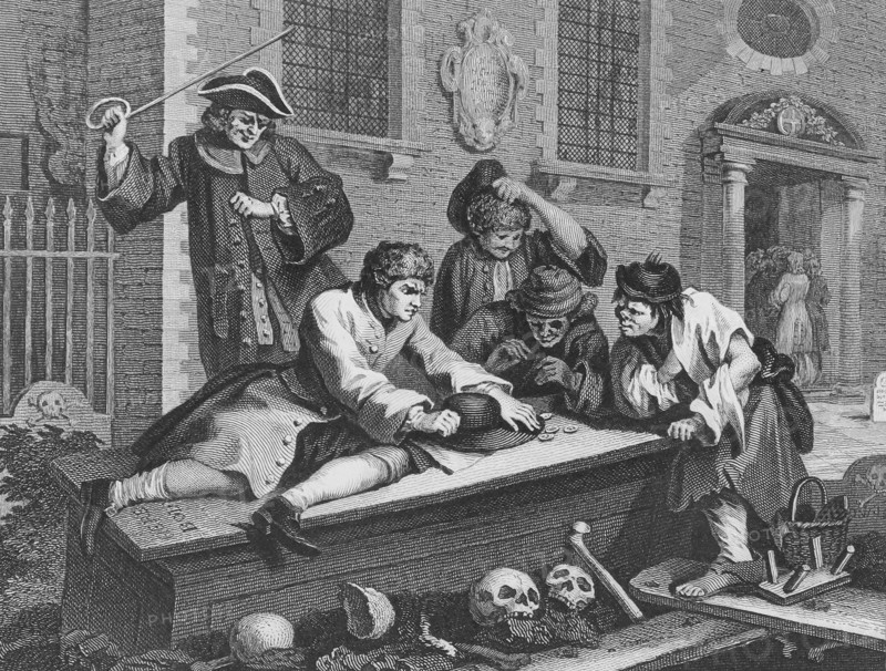 Engraving titled 'Industry and Idleness' by William Hogarth
