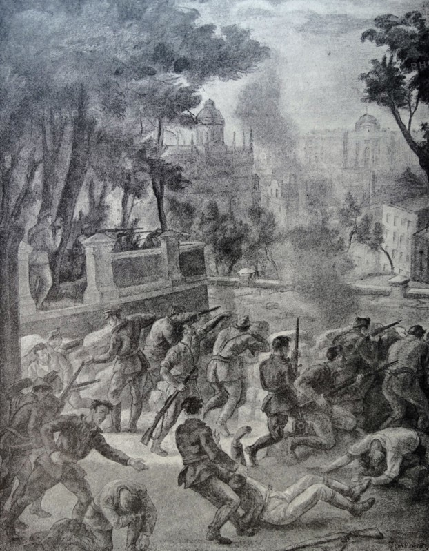 Nationalist soldiers in a street battle in Barcelona