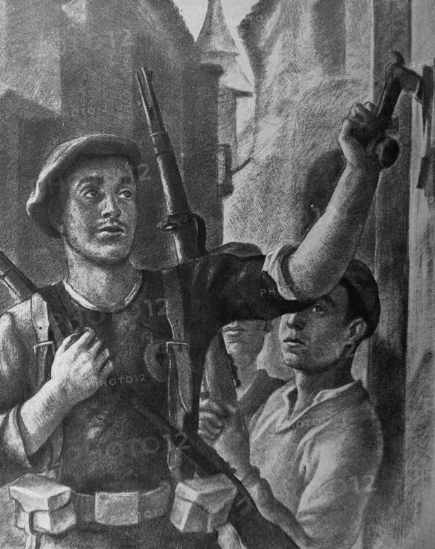 Communist soldiers conducting a house-to-house search