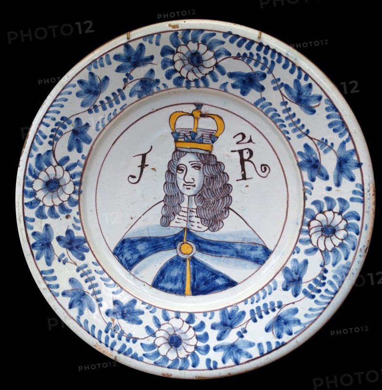 Portrait of King James II on a dish