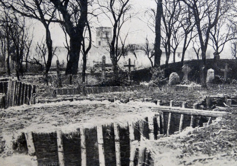Photograph of a trench near the entrance of a cemetery