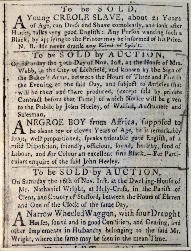 Advertisment for the sale of a slave