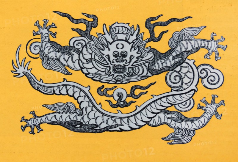 Chinese dragon emblem on a yellow background