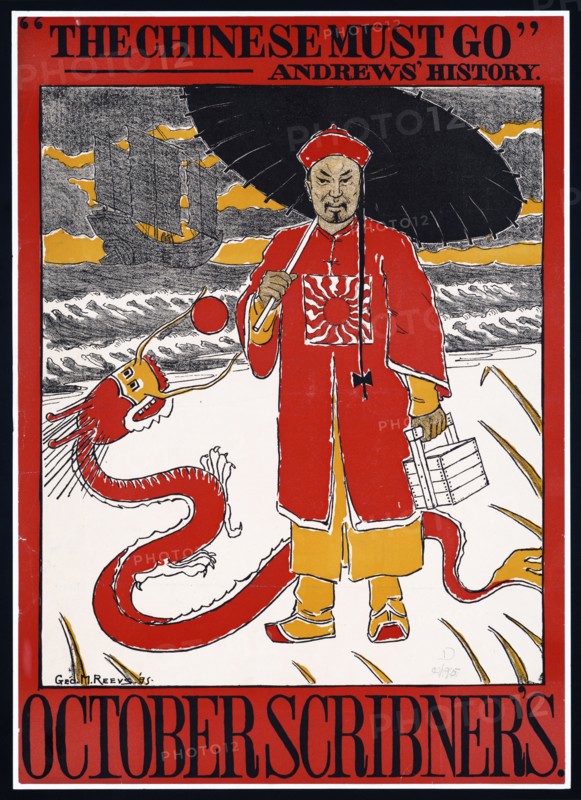 Colour print titled 'The Chinese must go'