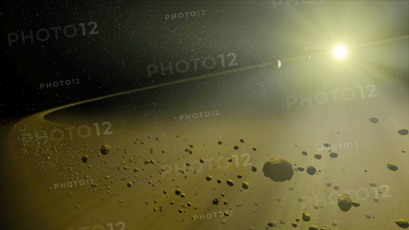 Artist concept depicts a distant hypothetical solar system