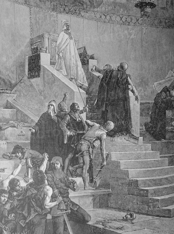 Engraving depicting the arrest of Pope Boniface VIII by the soldiers of King Philip of France