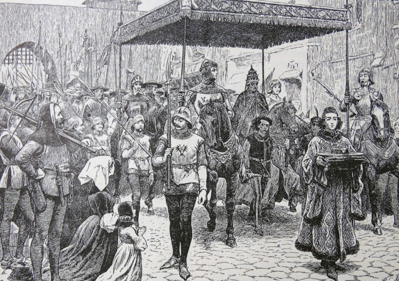 Engraving depicting the State Entry of Pope John XXII into Constance for the famous council