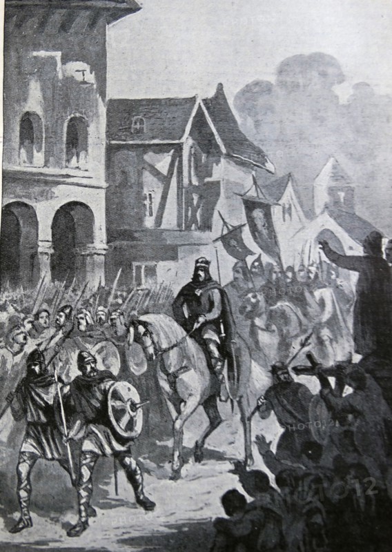 Engraving depicting Charles Martel entering Paris