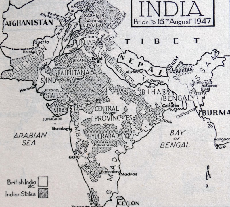 Map of India before the Partition of the British Indian Empire