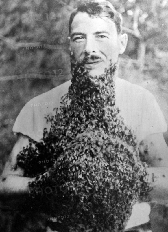 Man with a beard of bees. 1930.