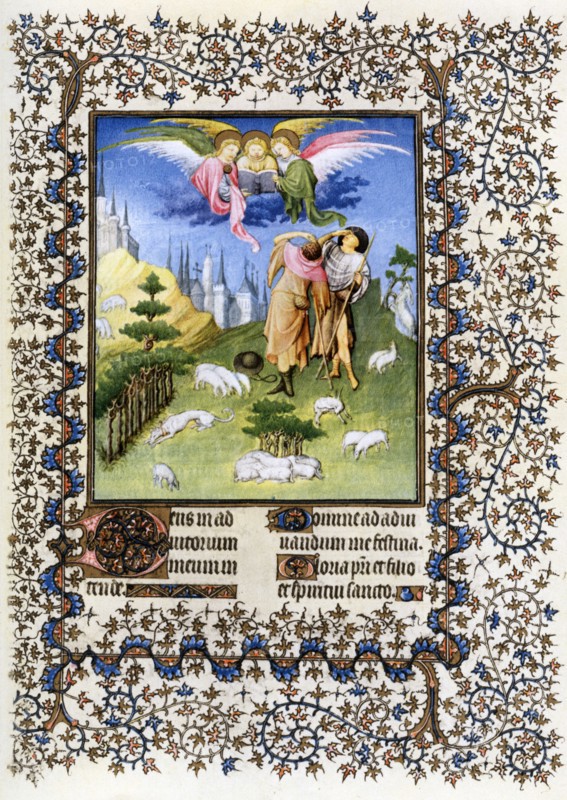 Illumination depicting the annunciation to the Shepherds from the Belles Heures of Jean de France